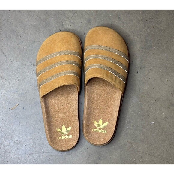Adidas Adimule Lea Tan Slides Slip On Premium Suede Sandals Men\'s 11 GY2555 Open main image 7